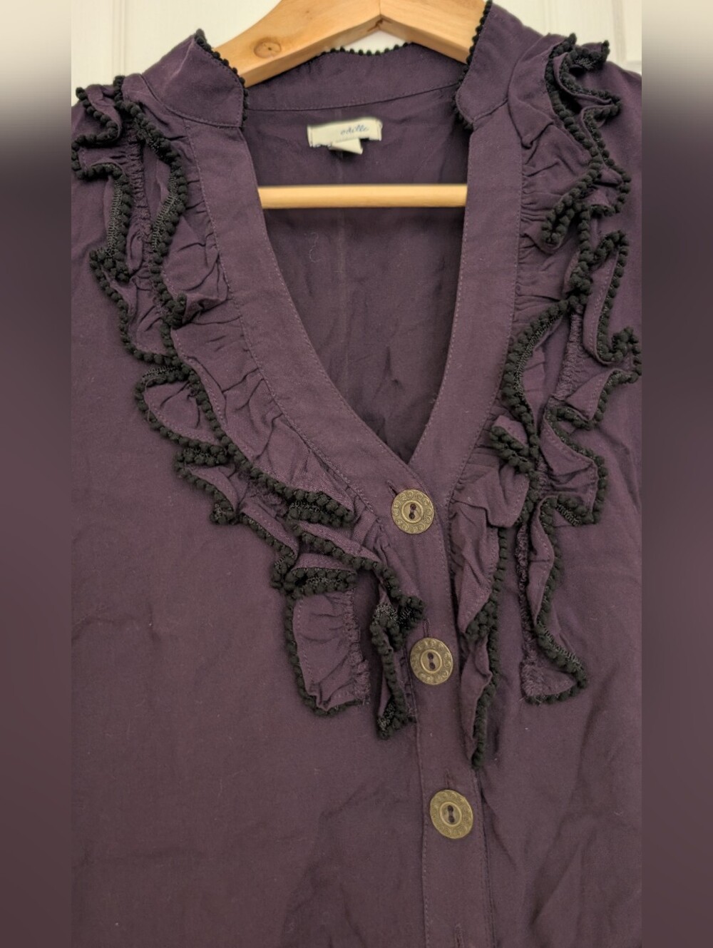 ANTHRO Odille Ruffle Top In Plum Purple - Picture 6 of 12